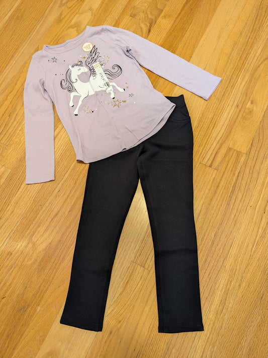 NEW($32) ls Purple 6X & new blk leggings 6x - size Youth - 6 (S)