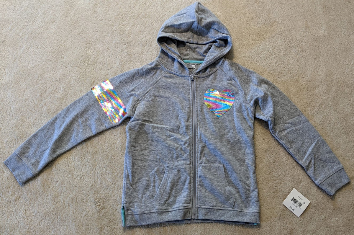 NEW($20) LS Grey Sweatshirt w/sequins - size Youth - 10 (L)