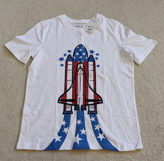NEW($12) SS White shirt w/patriotic shuttle