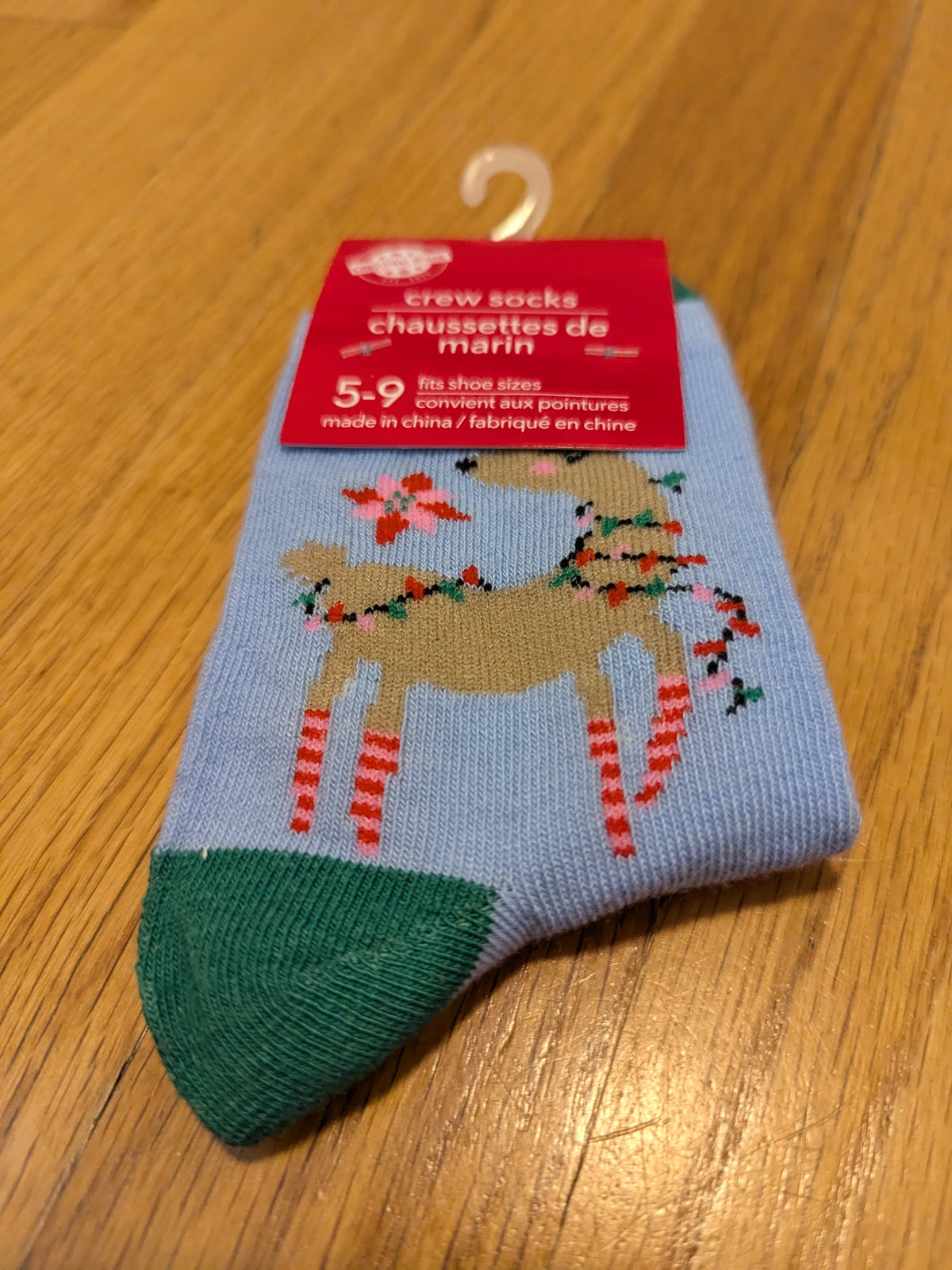 New! Blue socks W/reindeer print