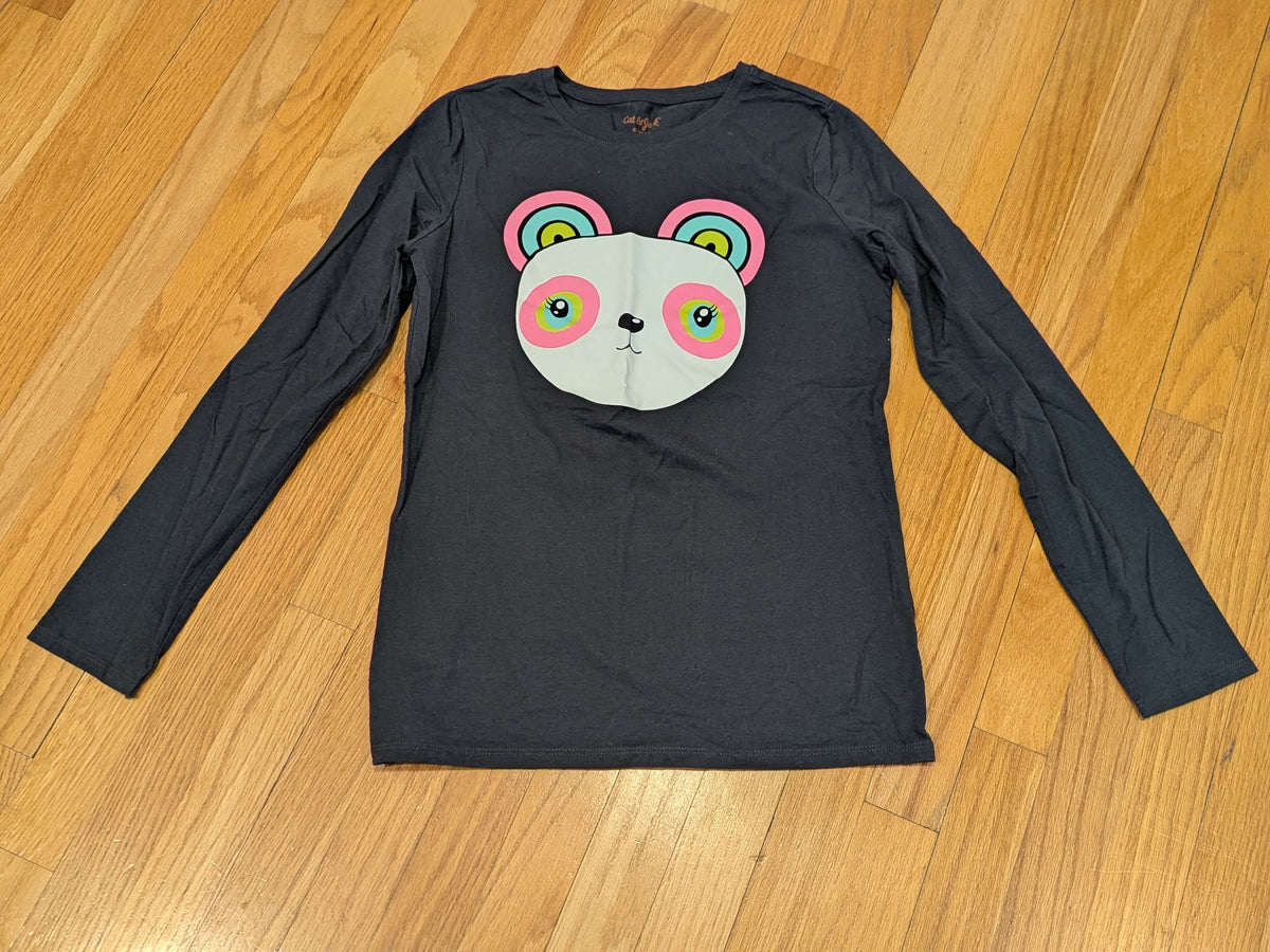 LS dark grey shirt W/cute panda face - size Youth - 14 (XL)