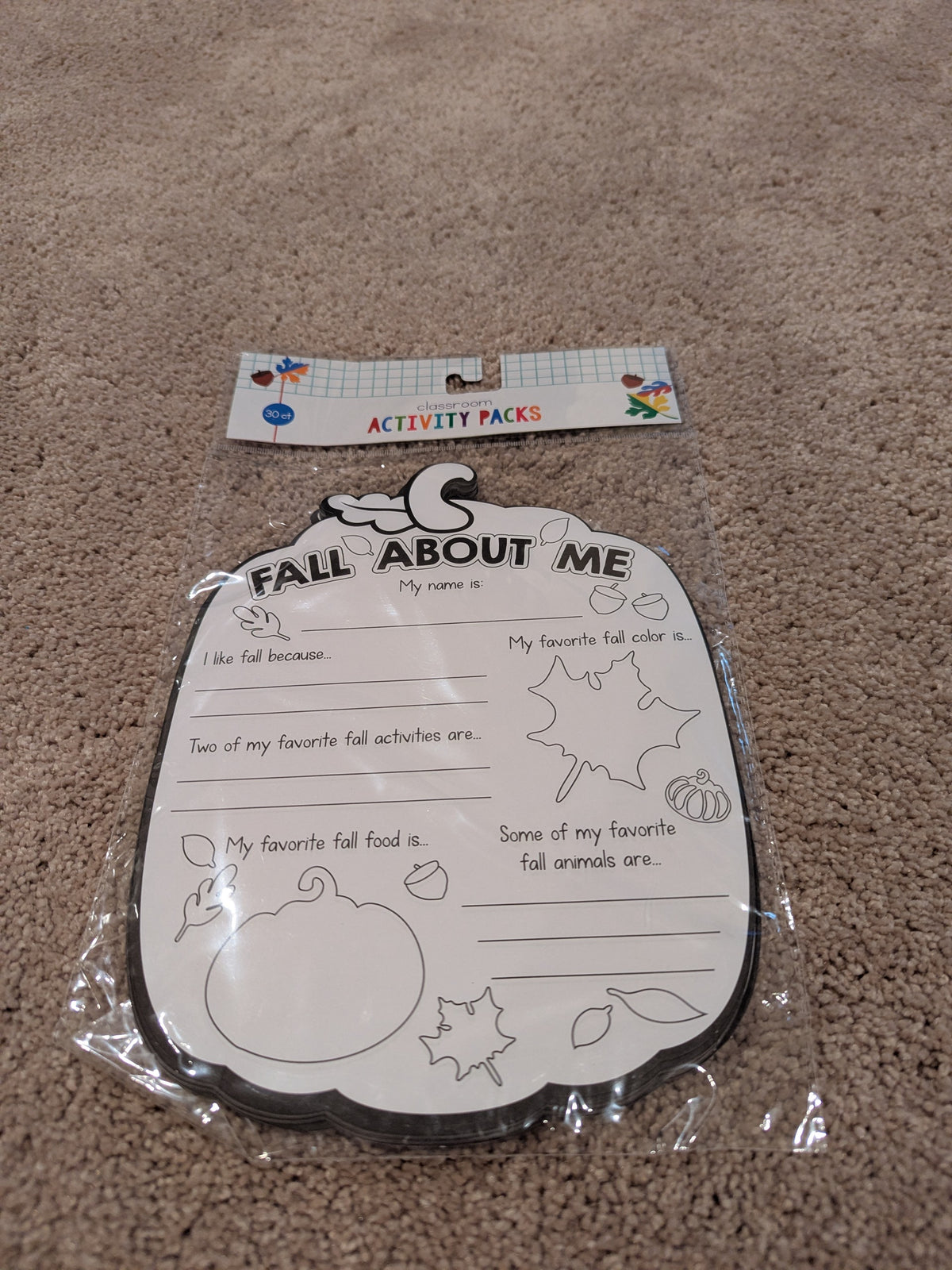 New! Set of pumpkin Writing activities 30 ct