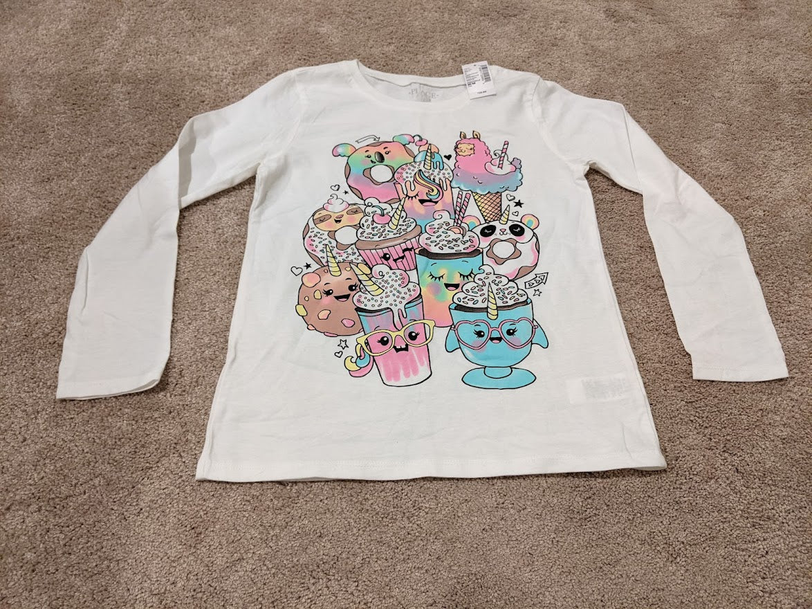 New($10)-LS White Shirt w/snack-corns - size Youth - 7 (S)