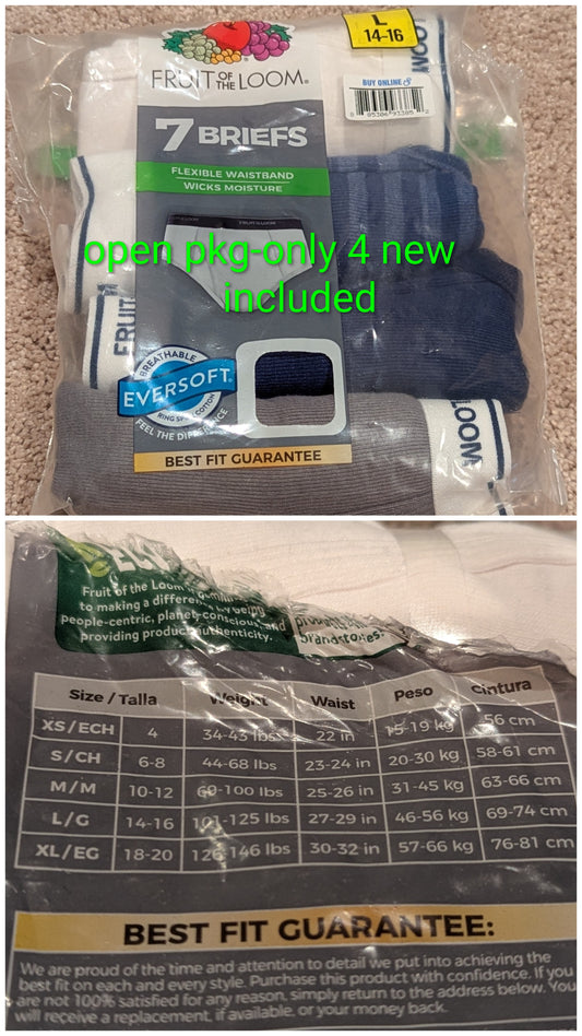 New! Only 4 underwear Open pkg-tag L 14/16 - size Youth - 14 (XL)