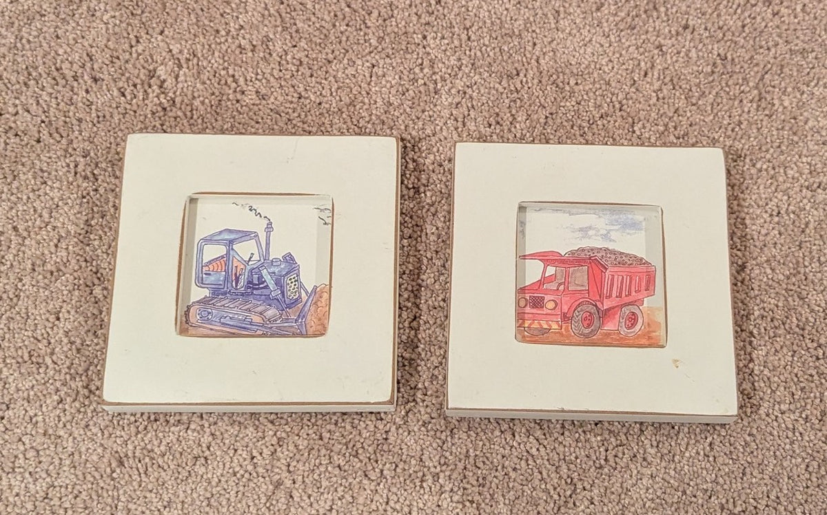 Set of 2 mini wooden Pictures-construction