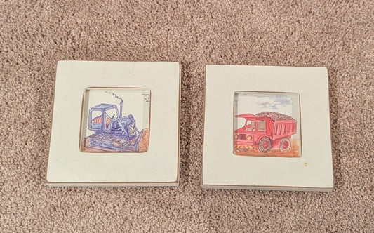 Set of 2 mini wooden Pictures-construction