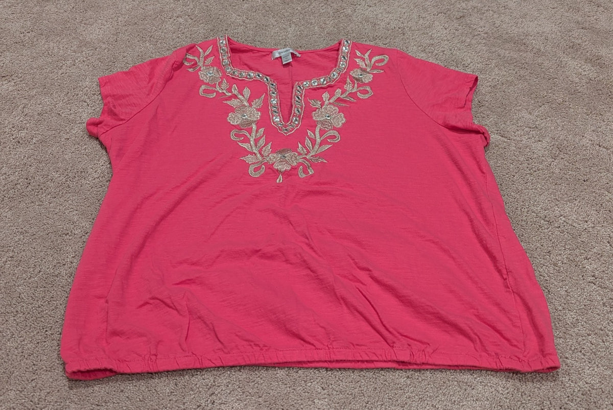 SS pink w/tan floral - size Women - 1X (16/18W)