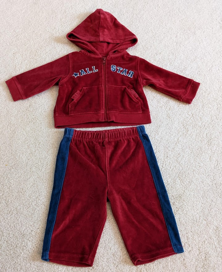 Red Velour pants and hoodie - size Month - 3-6 / 6M