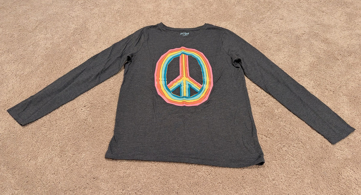 LS grey shirt W/rainbow peace sign - size Youth - 14 (XL)