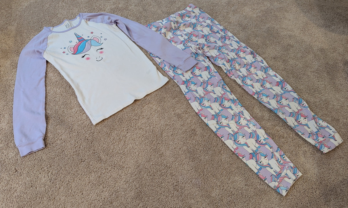 LS pants pj set *purple/white unicorns - size Youth - 16 (XL)