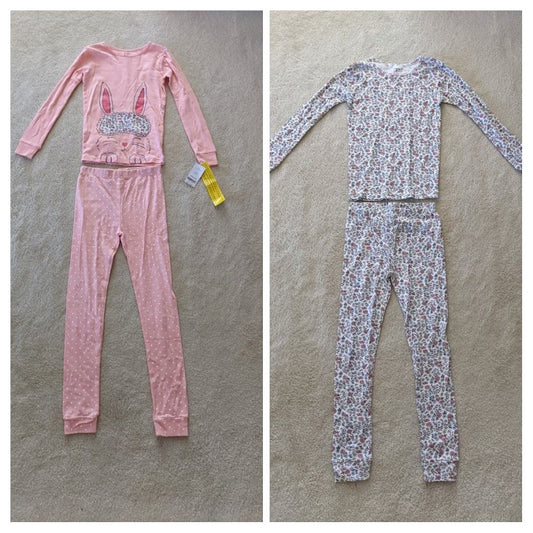 NEW($42)-Carter's LS Peach/floral bunny set - size Youth - 8 (M)