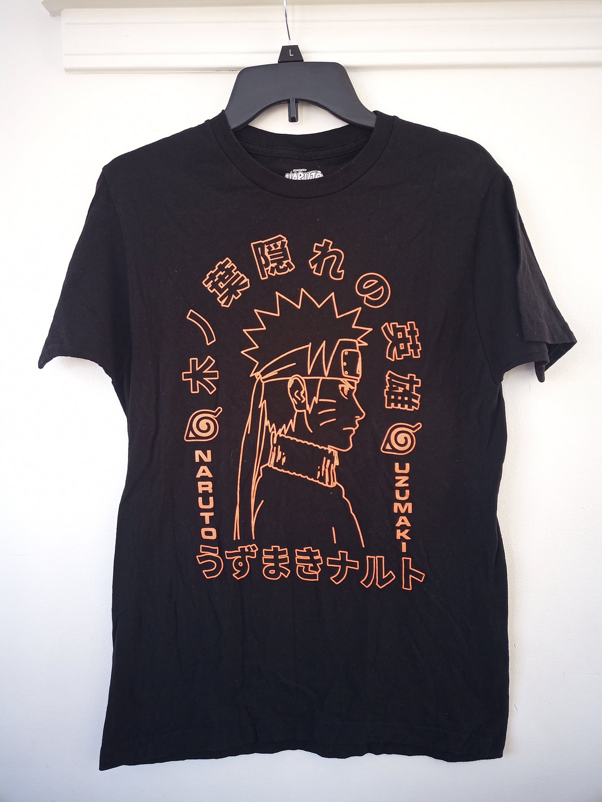 SS Tee - Naruto, EUC blk/org print/cotton - size Teen/Men - M (32-34)