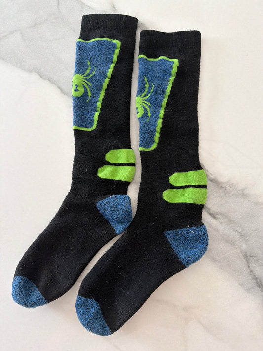 Spyder winter snow socks Black/grn/blue ski GUC