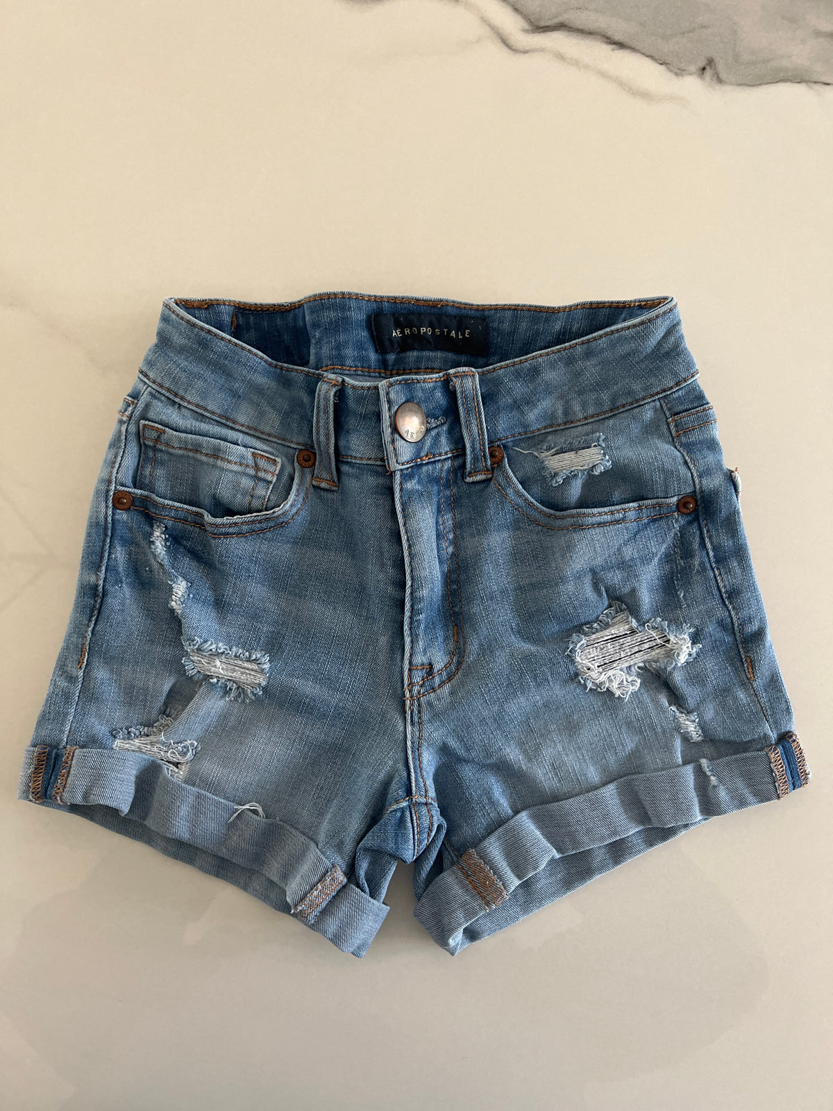 Aero high waisted midi Shrts lt wash sz000 EC - size Junior - XS (0/1)