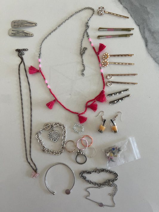 Tween jewelry & hair lot Bobbie pins, rings,