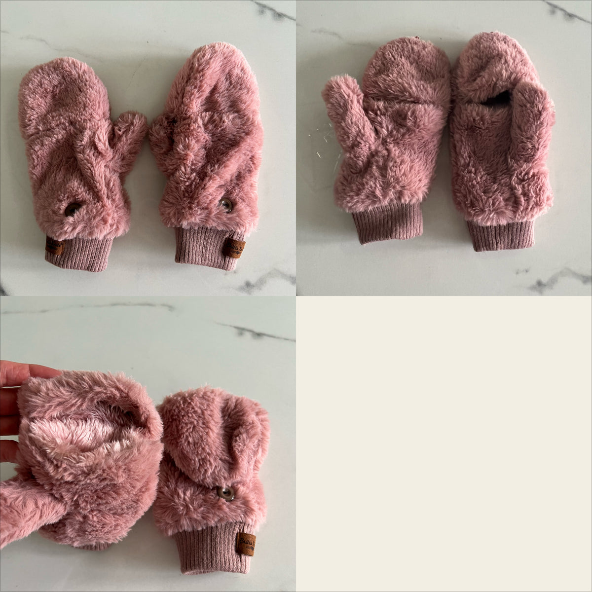 Britt's Knits mittens Pink furry fold down
