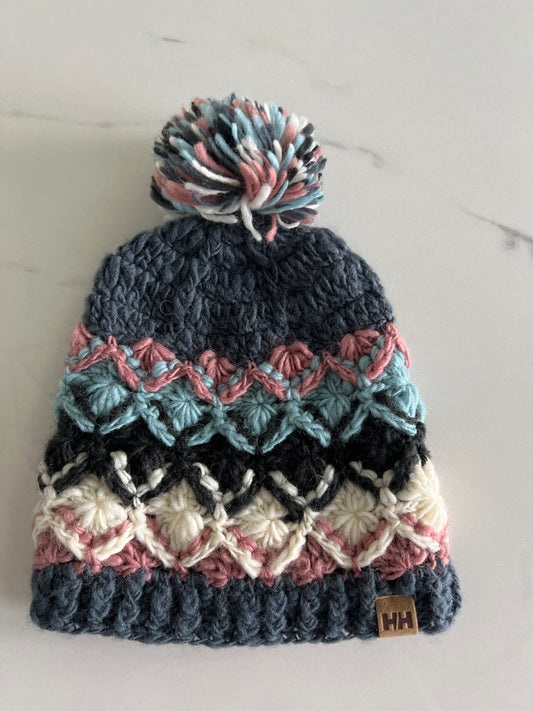 Helly Hansen knit Beanie Blue/pink/cream/blk EUC