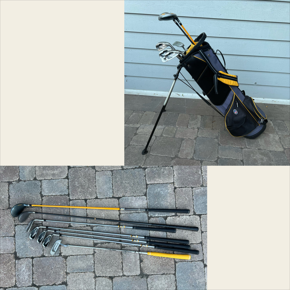 USKG golf bag & clubs Gray/blk/yellow R handed