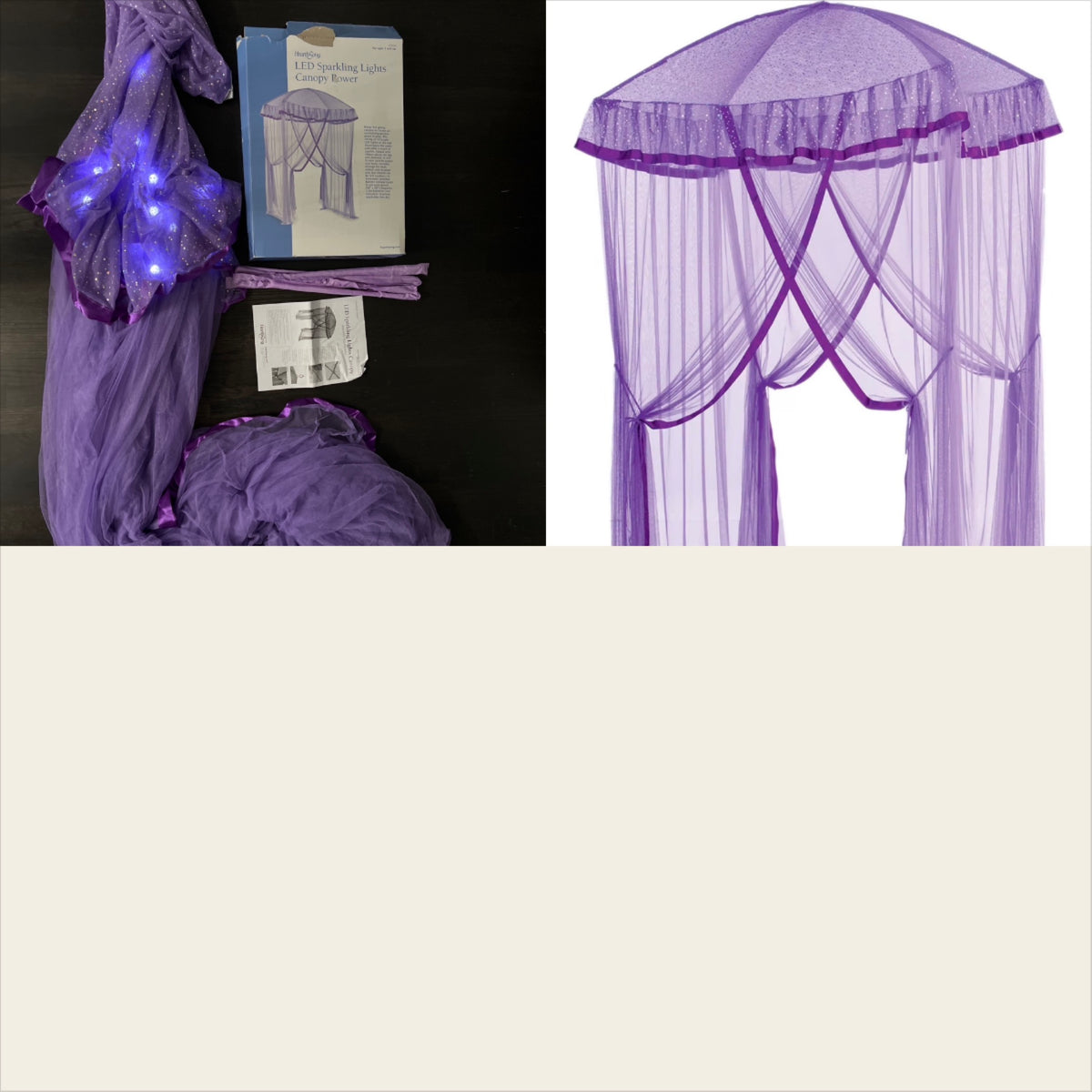 Prpl canopy bed tent GC Fairy lights hearthsong