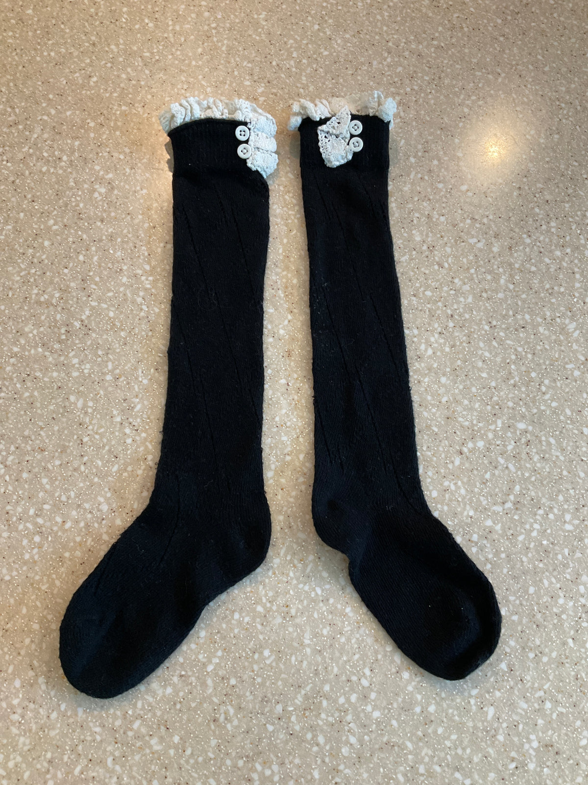 KNEE HIGH SOCKS BLACK W/WHITE LACE - size Toddler - 3T