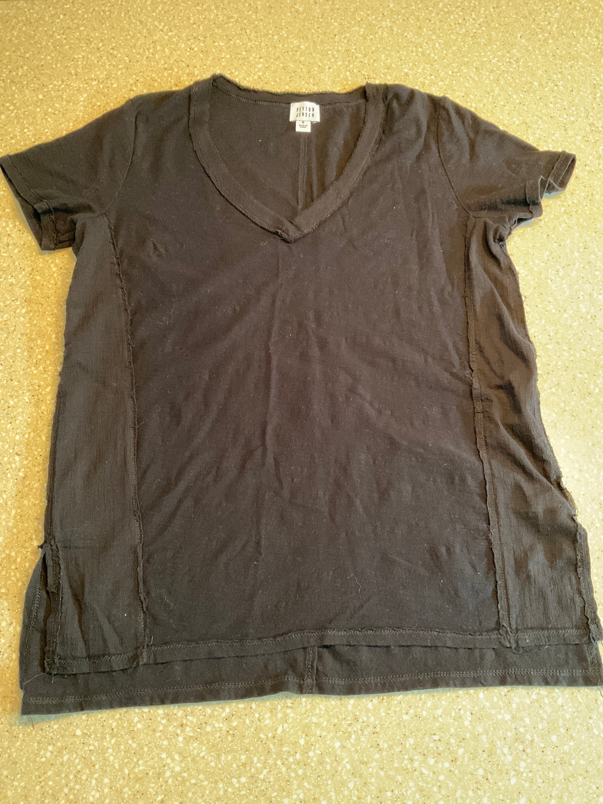 PEYTON JENSEN TEE BLK W/ LINEN INSET - size Women - S (4/6)