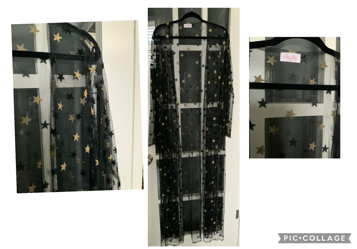 New black open sheer Star cardigan - size Women - XL (16/18)