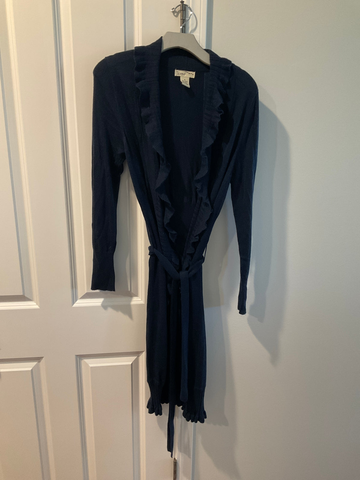 TOPPIN NAVY SWEATER OPEN FRONT W/BELT - size Women - M (8/10)
