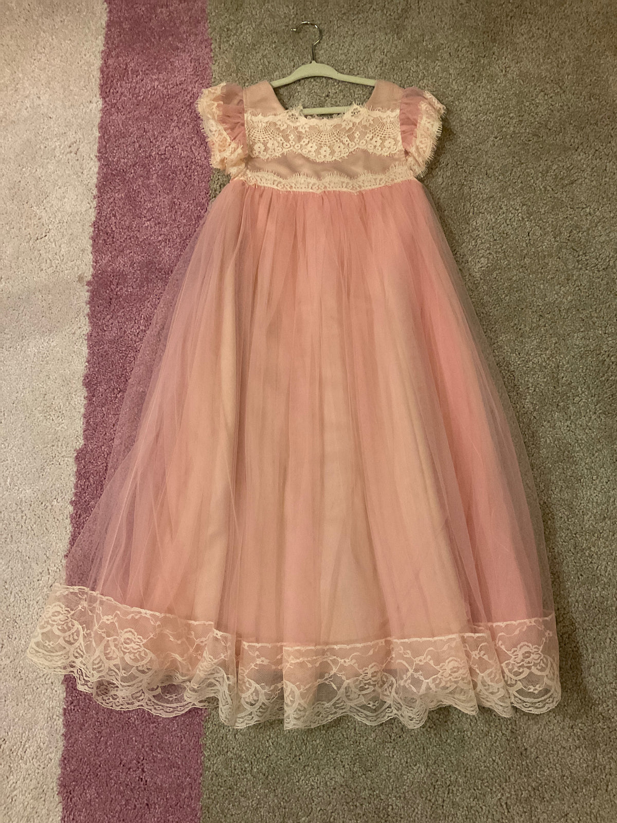 TRISH SCULLY DRESS EUC PINK LACE + TULLE - size Youth - 8 (M)