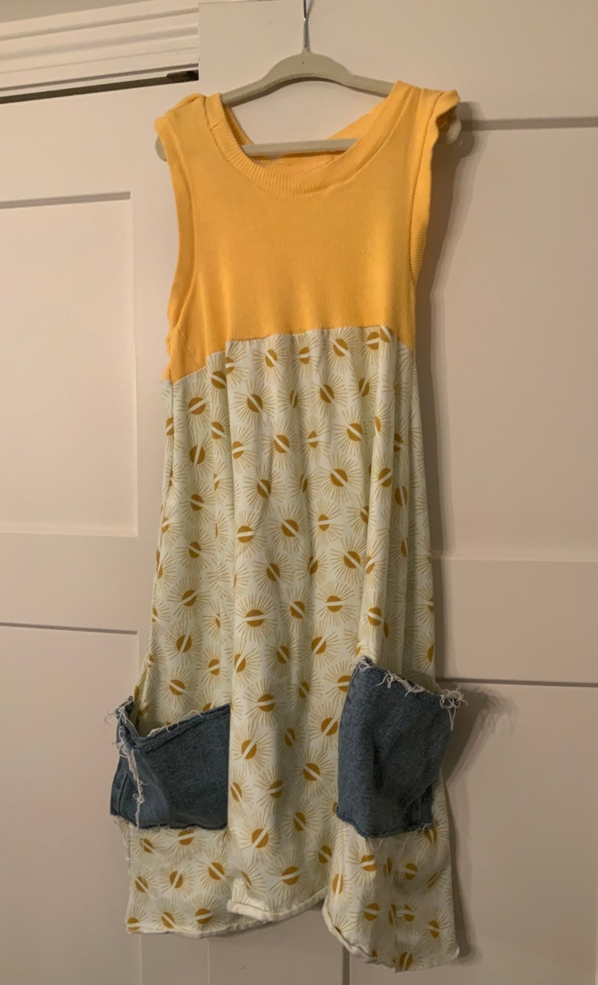 Yellow tank dress Denim pockets - size Youth - 8 (M)