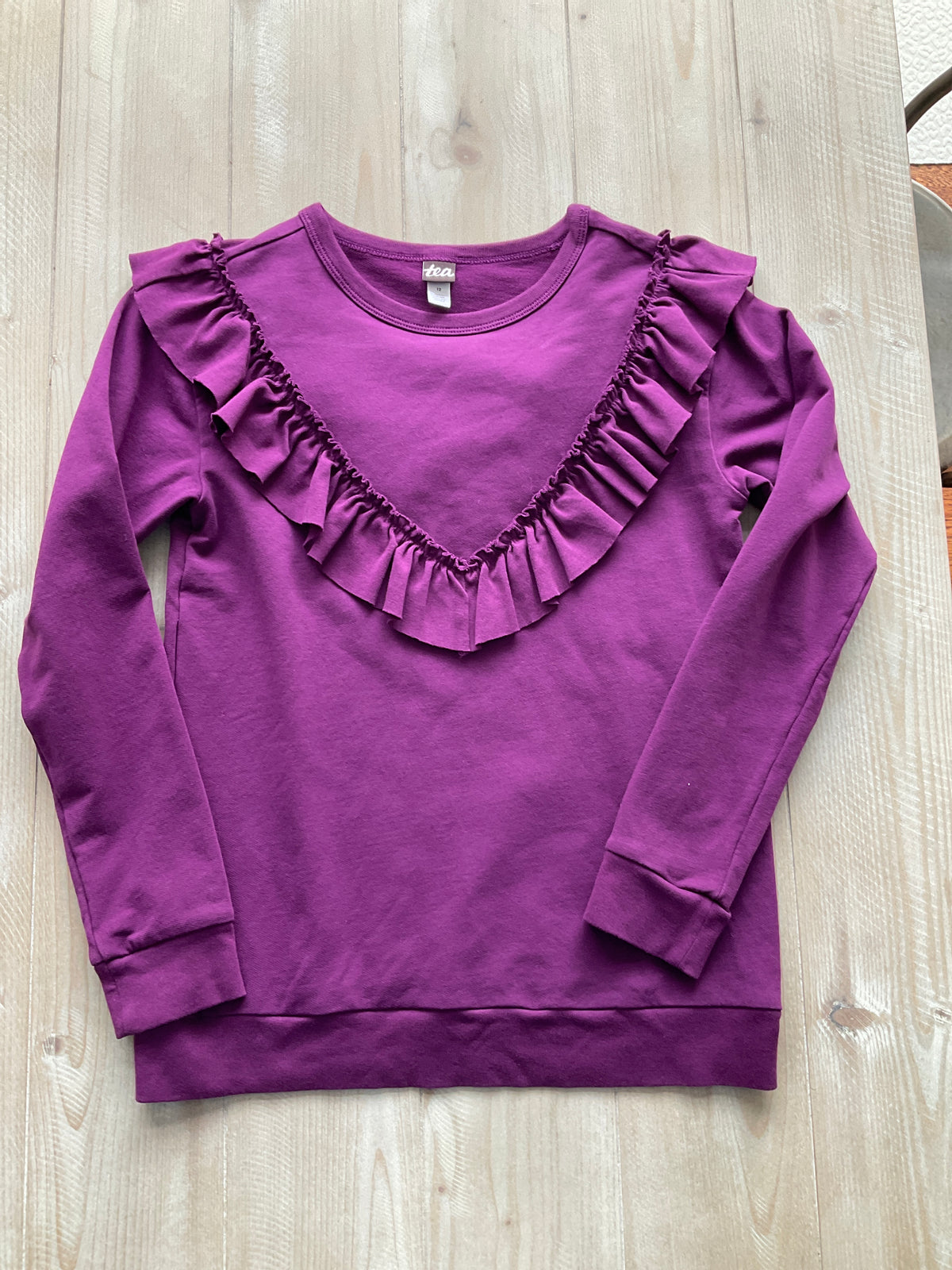NEW TEA COLLECTION TOP PLUM W/RUFFLES - size Youth - 12 (L)