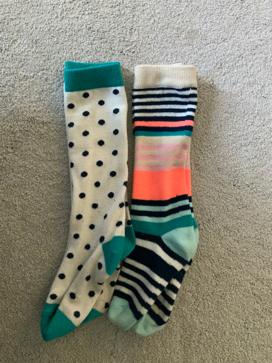 2 tall socks Navy/ teal polka dots