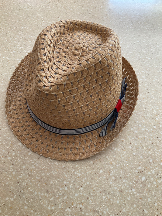 FEDORA W/RIBBON NAVY & WHT & RED