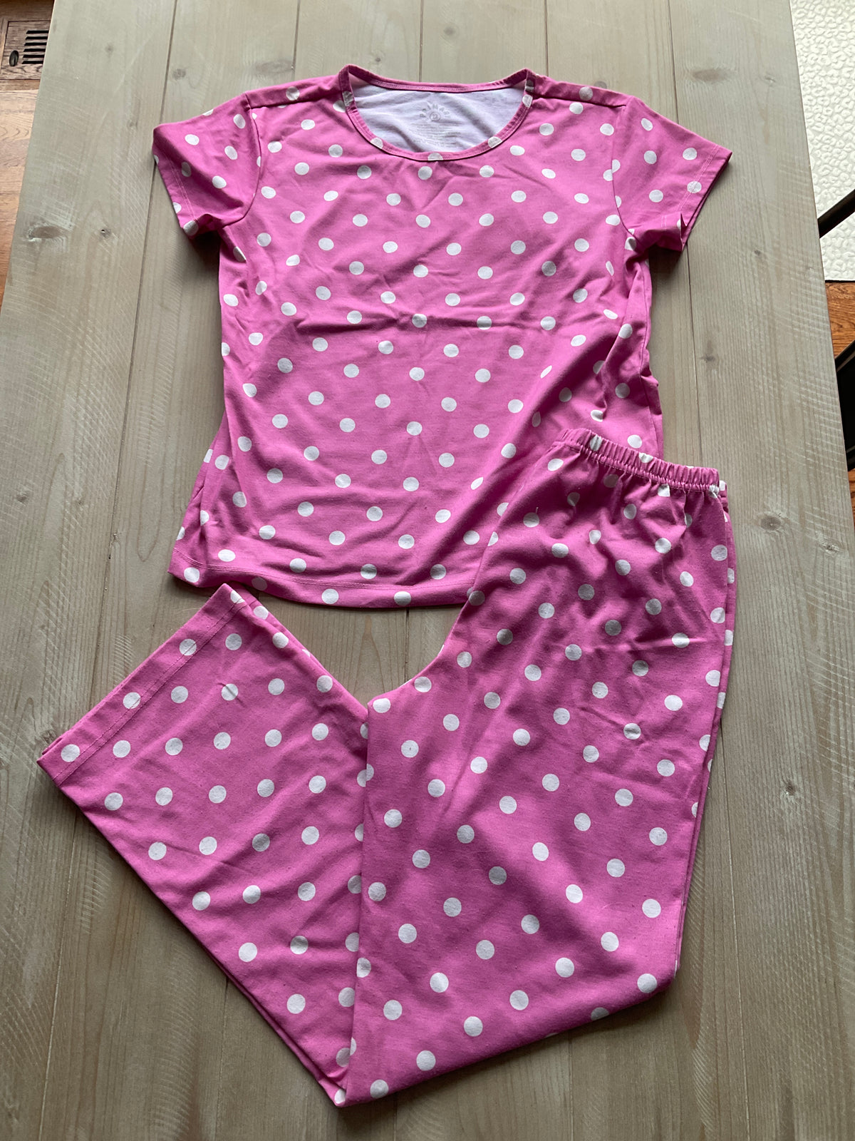 PRIMARY PJ SET PINK & WHITE POLKA DOT - size Youth - 12 (L)