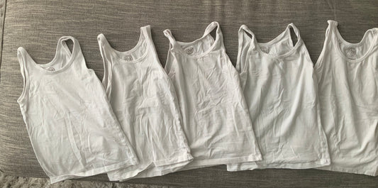 5 white undershirt tank tops - size Youth - 8 (M)