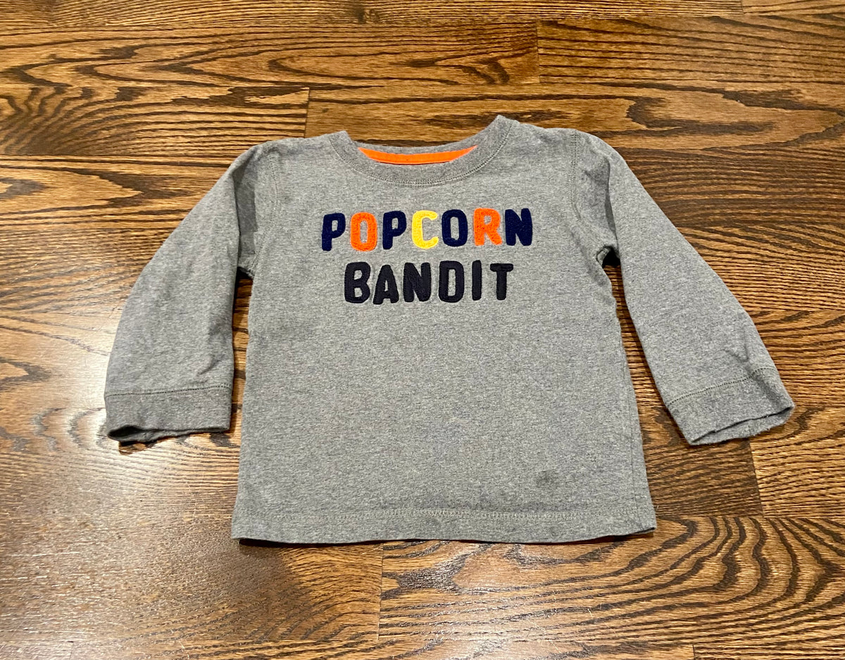 Gymboree 18-24mon LS grey top, popcorn bandit - size Month - 18-24 / 24M