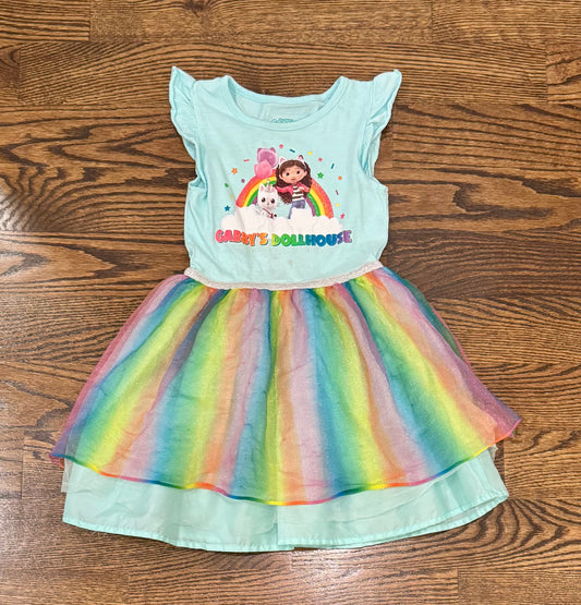 Gabby's Dollhouse 5T SS Dress, rainbow tulle - size Toddler - 5T