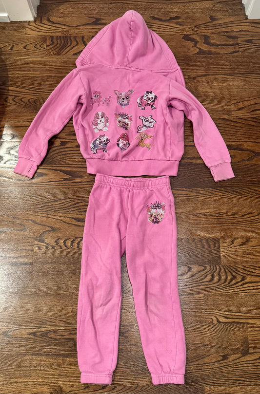 5/5 pink sweatpants & Hooded zipup -back shown - size Youth - 5 (XS)
