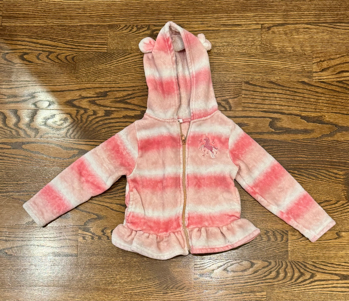 Pink unicorn hooded zip up - size Youth - 6 (S)
