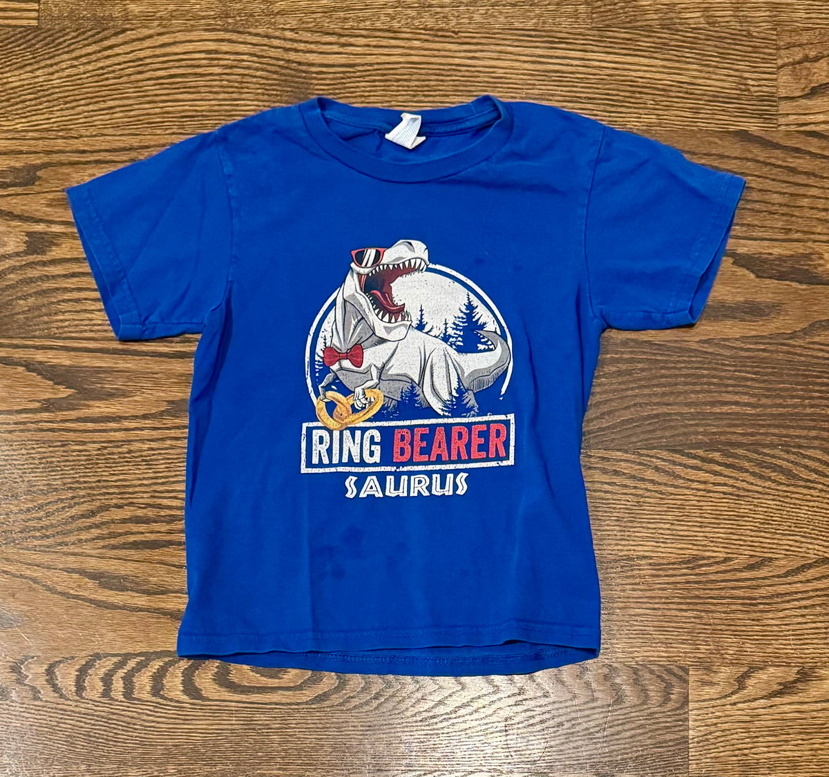 5/6 SS blue tshirt Ring Bearer Saurus - size Youth - 5 (XS)