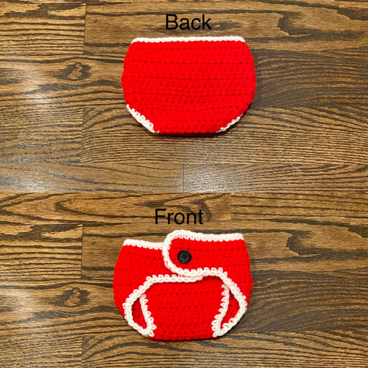 Baby red/white crocheted diaper cover - size Month - 0-6