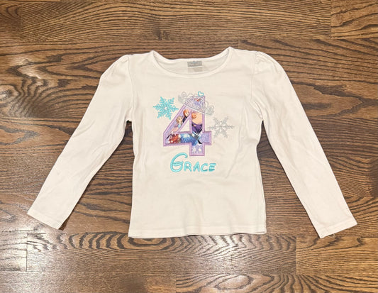 4T LS white frozen 4 & Name Grace - size Toddler - 4T