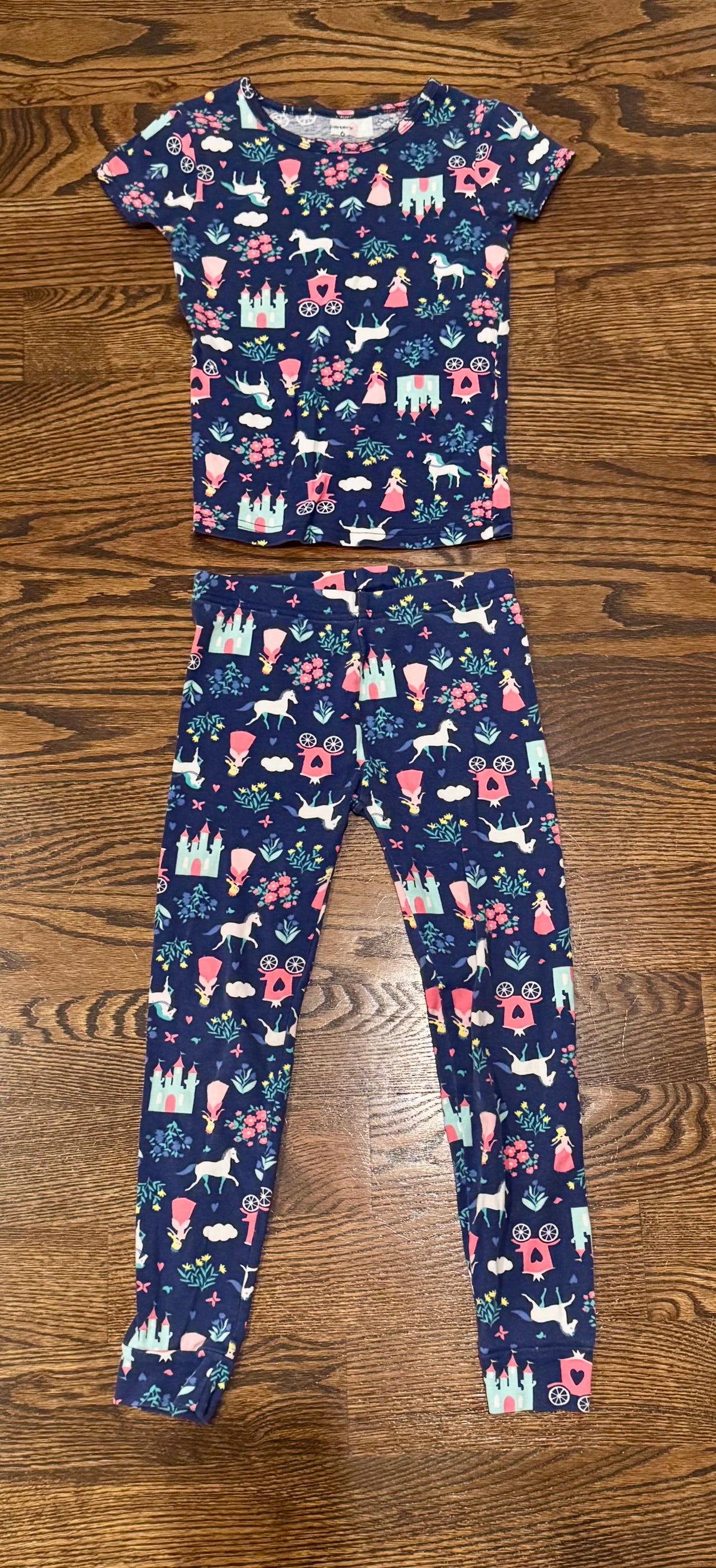 Carters navy SS top & Pant pajamas, princess - size Youth - 6 (S)