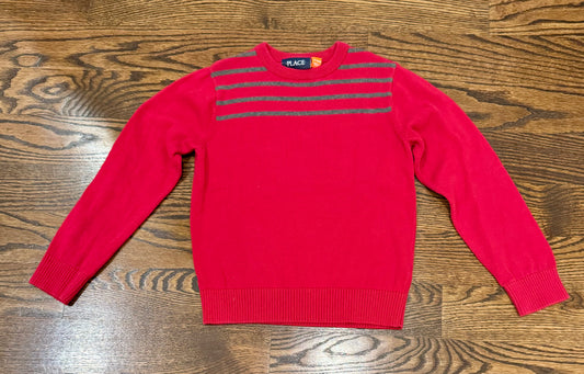Children's Place 5/6 red Sweater, grey stripes - size Youth - 5 (XS)