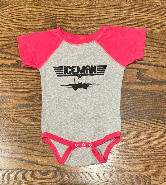 12mo SS pink/grey onesie Top gun Iceman - size Month - 9-12 / 12M