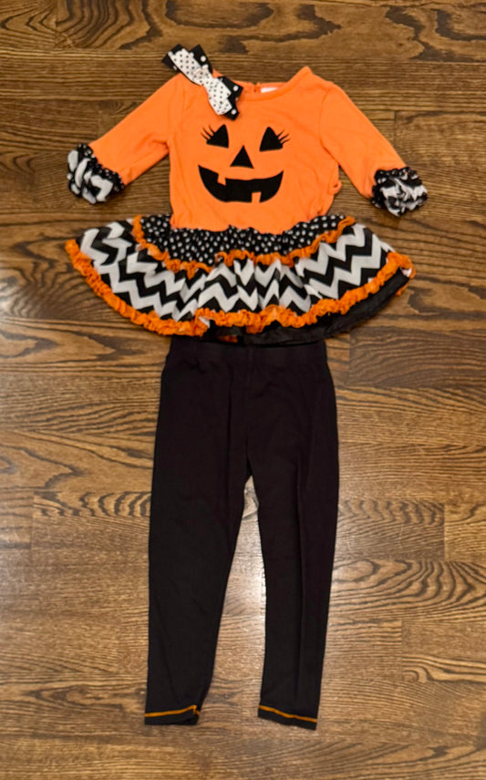 LS orange pumpkin top and black leggings - size Youth - 5 (XS)