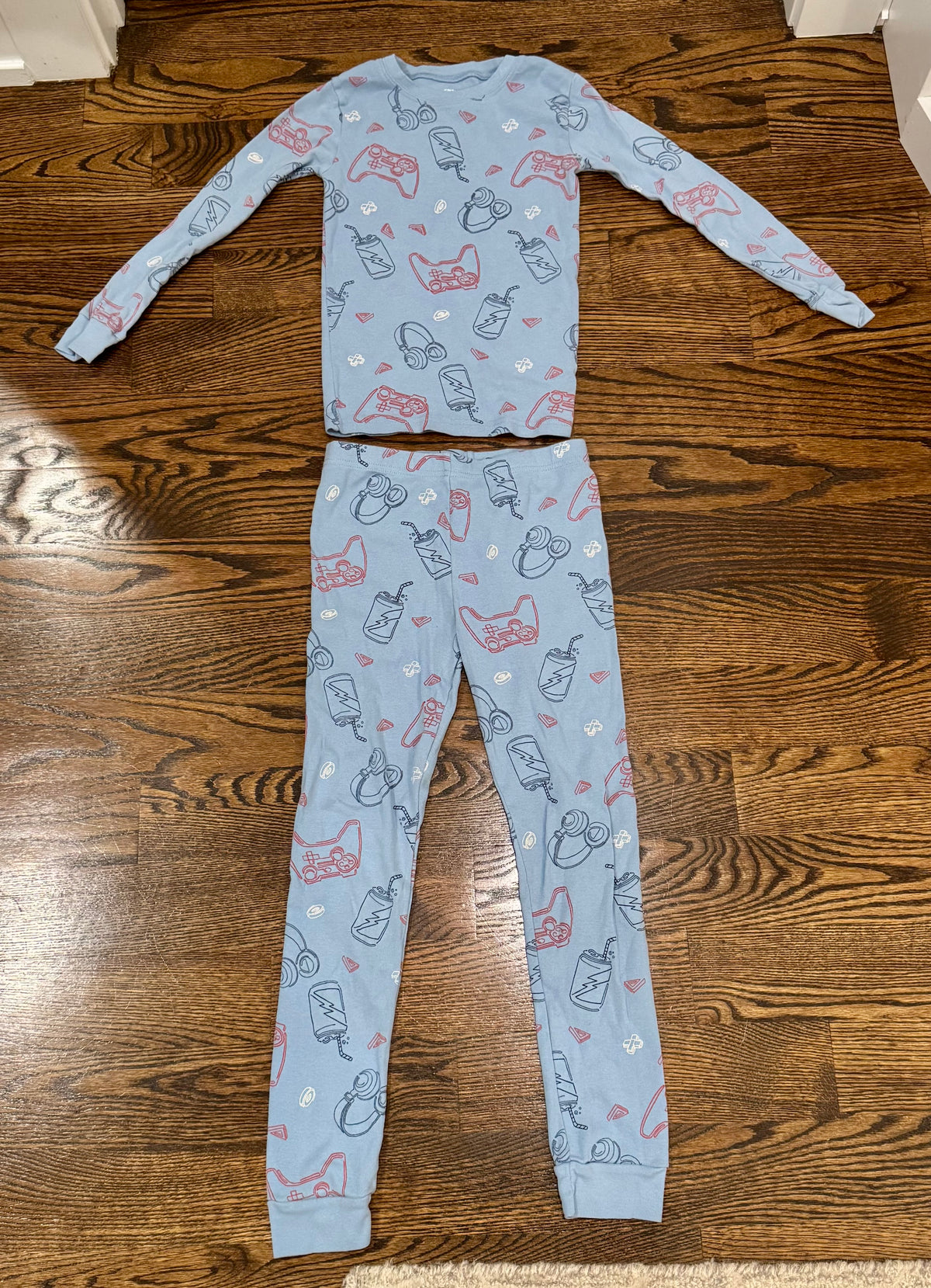 Carters light blue LS & Pant video game pajamas - size Youth - 8 (M)