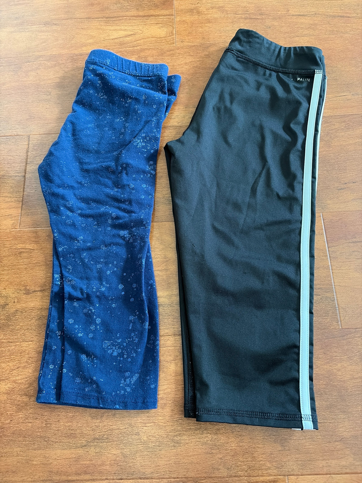 Carpi leggings blue & Adidas black stripe - size Youth - 7 (S)