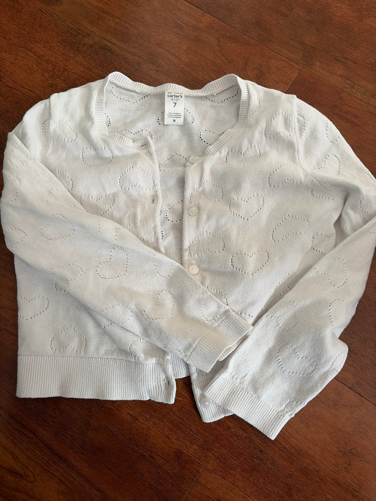 Carters Sz 7 white Heart cardigan - size Youth - 7 (S)