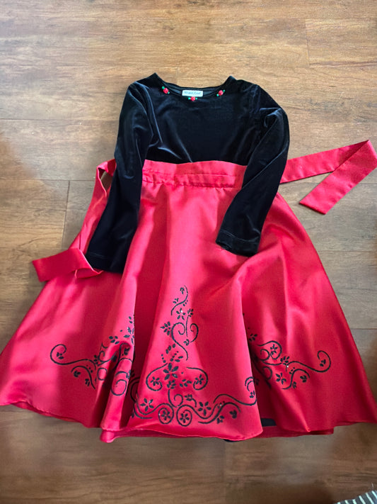 Rare Too! Black velvet Red satin dress - size Youth - 7 (S)