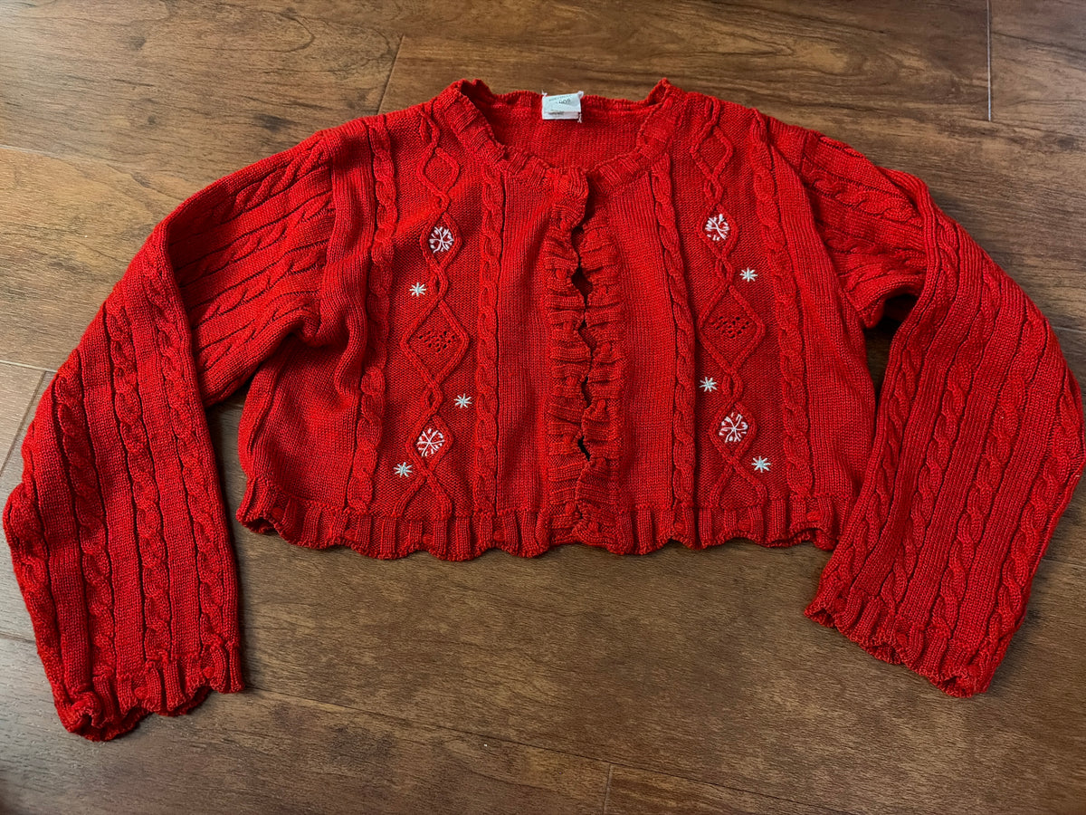 Red cardigan sweater W/snowflakes Sz 6 - size Youth - 6 (S)